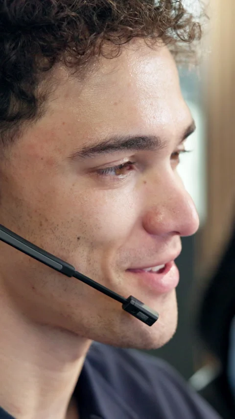 Man, headset and talking in call center for help, customer support and finance Stock Footage 343006631