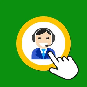 Man with headset icon. Customer support concept. Hand Mouse Cursor Clicks the Stock Illustration