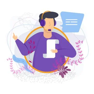 Man with headset sends a voice message Stock-Illustration