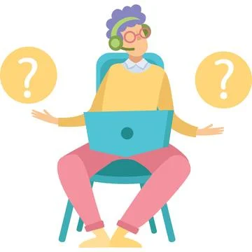 Man in headset work at laptop computer vector icon Illustrazione stock