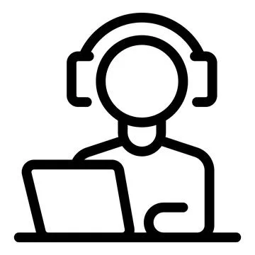 Man with headset is working on his laptop Stock Illustration