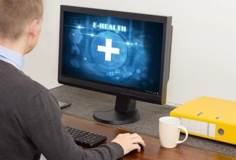 Man with healthcare computer Stock Photos