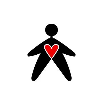 Man with heart vector icon. Simplified man isolated on white background. Icon Stock Illustration