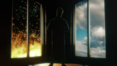 Man Hell Heaven Doors Choice Conceptual Background Stock Footage 243191296