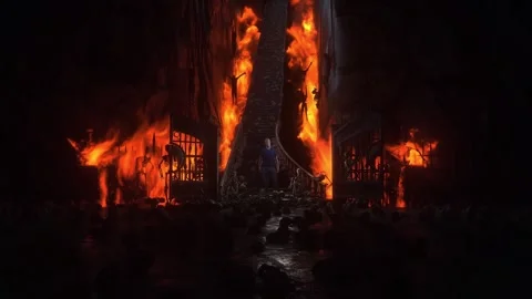 Man in hell. Sinner. A lonely sinfull man stands in front of a hell gates. Stock Footage 328547644