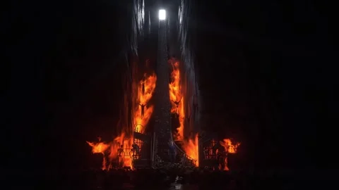 Man in hell. Sinner. A lonely sinfull man stands in front of a hell gates. Stock Footage 328547676