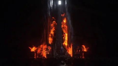 Man in hell. Sinner. A lonely sinfull man stands in front of a hell gates. Stock Footage 328547752