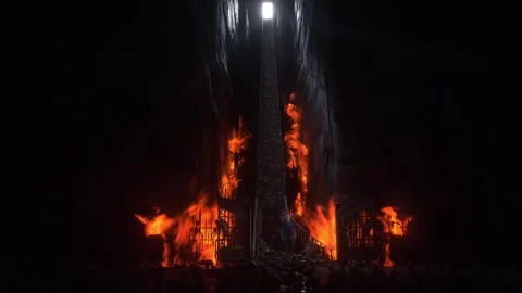 Man in hell. Sinner. A lonely sinfull man stands in front of a hell gates. Stock Footage 328547763