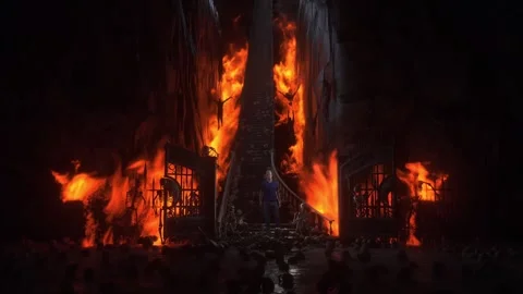 Man in hell. Sinner. A lonely sinfull man stands in front of a hell gates. Stock Footage 328547773