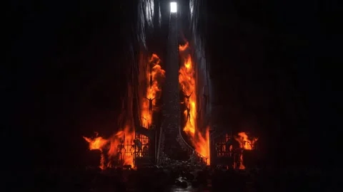 Man in hell. Sinner. A lonely sinfull man stands in front of a hell gates. Stock Footage 328547881