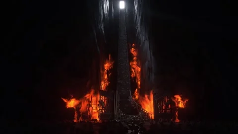 Man in hell. Sinner. A lonely sinfull man stands in front of a hell gates. Stock Footage 328547902