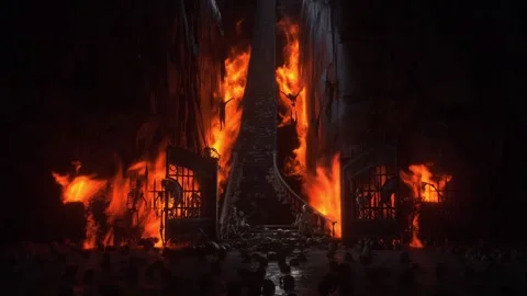 Man in hell. Sinner. A lonely sinfull man stands in front of a hell gates. Stock Footage 328547908