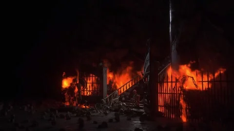 Man in hell. Sinner. A lonely sinfull man stands in front of a hell gates. Stock Footage 328547930