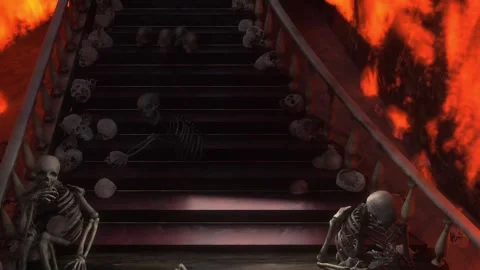 Man in hell. Sinner. A lonely sinfull man stands in front of a hell gates. Stock Footage 328547966