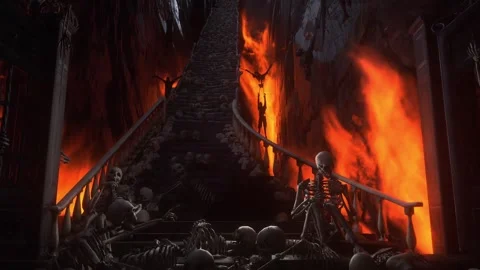 Man in hell. Sinner. A lonely sinfull man stands in front of a hell gates. Stock Footage 328547972