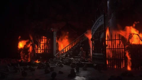 Man in hell. Sinner. A lonely sinfull man stands in front of a hell gates. Stock Footage 328547984