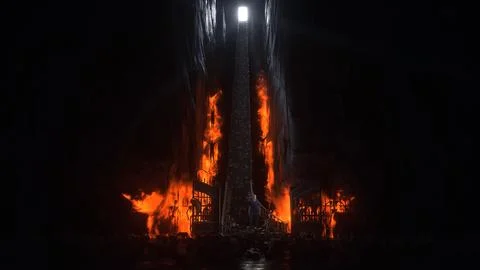 Man in hell. Sinner. A lonely sinfull man stands in front of a hell gates. Hell Stock Illustration