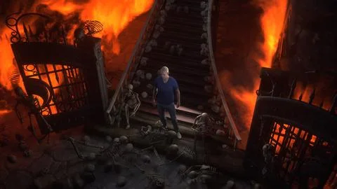 Man in hell. Sinner. A lonely sinfull man stands in front of a hell gates. Hell Stock Illustration