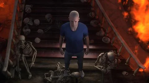 Man in hell. Sinner. A lonely sinfull man stands in front of a hell gates. Hell Stock Illustration