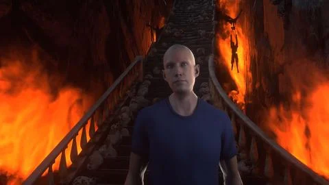 Man in hell. Sinner. A lonely sinfull man stands in front of a hell gates. Hell Stock Illustration