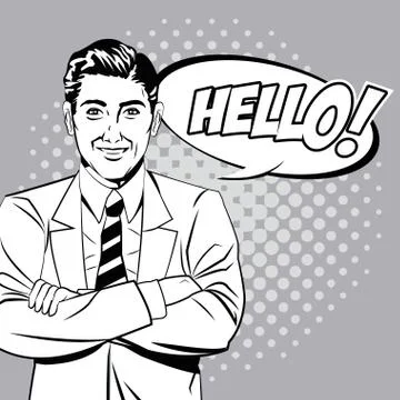 Man hello talking style pop art Stock Illustration