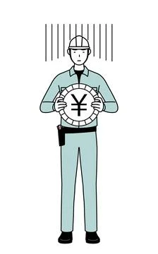 Man in helmet and workwear an image of exchange loss or yen depreciation Stock Illustration
