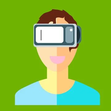 Man in a helmet virtual reality VR on a green background. New technology for Stock Illustration