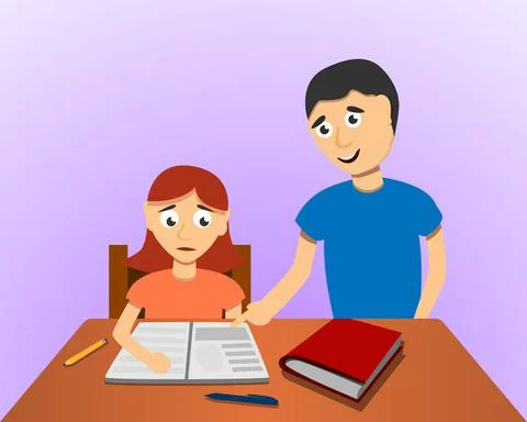 Man help son homework concept background, cartoon style Stock Illustration