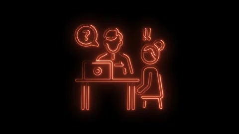 Man helping customer with questions desk illustration neon light isolated on Stock Footage 330773507