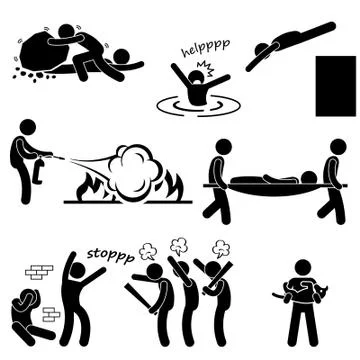 Man Helping Saving Life Rescue Savior Stick Figure Pictogram Icon Stock Illustration