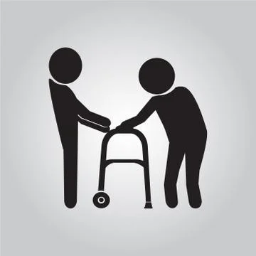 Man helps elderly patient with a walker Stock-Illustration