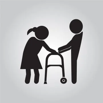 Man helps elderly patient with a walker 스톡 일러스트