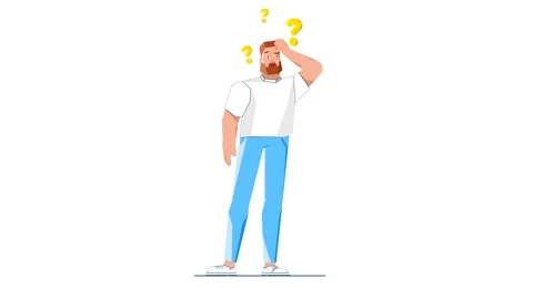 Man Hesitates With Question Marks Above His Head 2D Illustration 動画素材 277274402