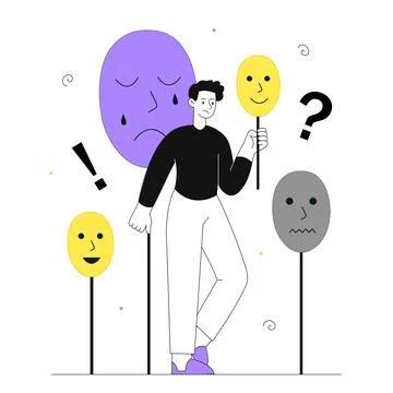 Man with hidden emotions vector line concept Stock Illustration