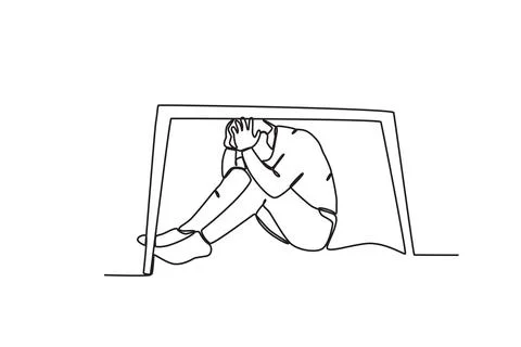 A man hides in fear under a table Stock Illustration