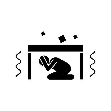 Man hiding under table during earthquake icon Stock Illustration