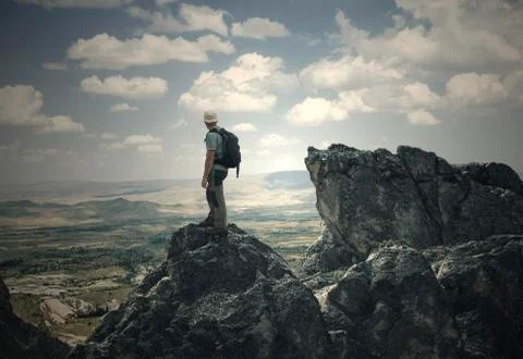 Man on the High Peak Stock Photos