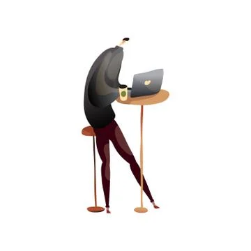Man at a high table working on a laptop. Vector illustration Stock Illustration