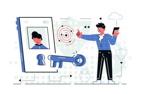 Man in high-tech room holding cellphone 스톡 일러스트