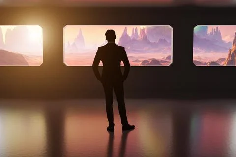 Man in a high-tech room Stock Illustration