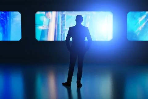 Man in a high-tech room Stock Illustration
