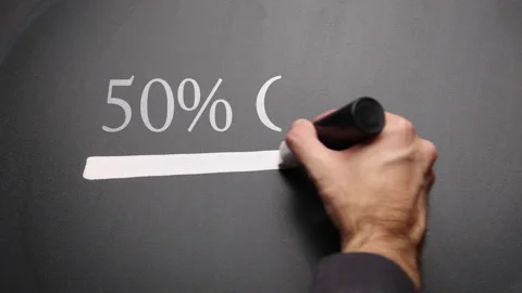 Man highlighting on a blackboard with text "50% OFF" Stock Footage 149132784