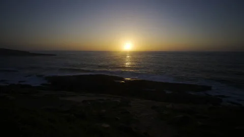 Man hiking close to big cliffs and heavy ocean in Basque Coast, Spain Video stock 154777375