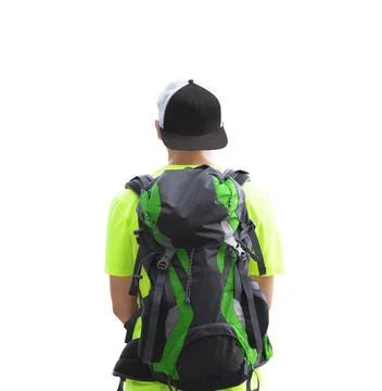 Man in hiking clothes with backpack 스톡 사진