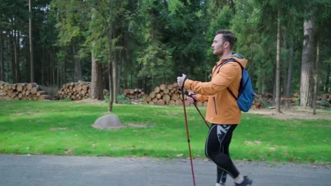 Man hiking in the forest Stock Footage 250165362