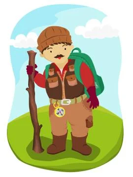 Man hiking the mountain vector illustration Stock Illustration
