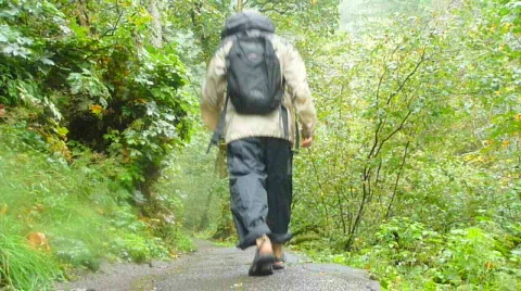 Man Hiking in the Rain Stock Footage 874803