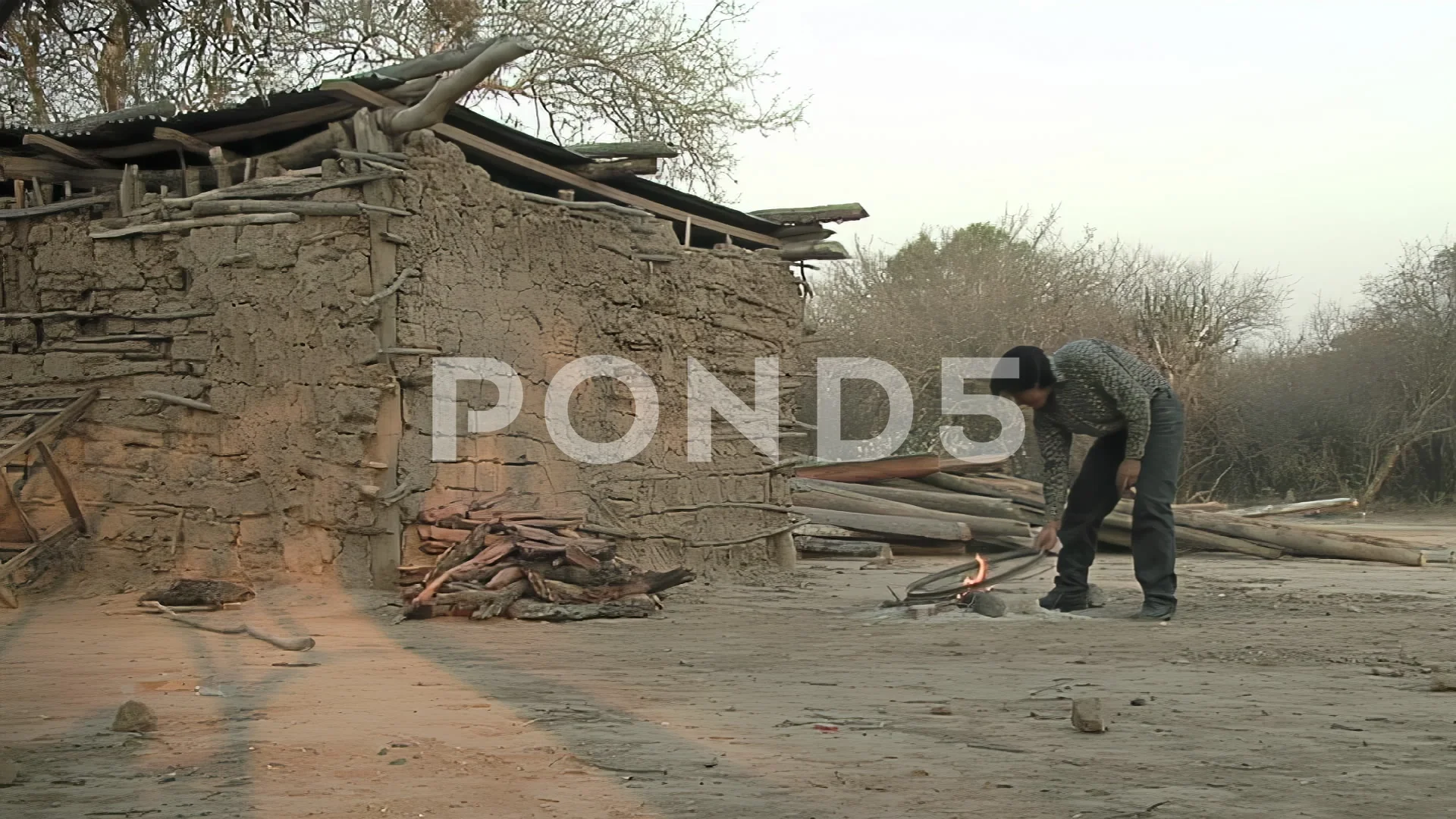 Man at His Adobe House in Chaco Province Argentina