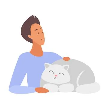 Man with His Cat Stock Illustration