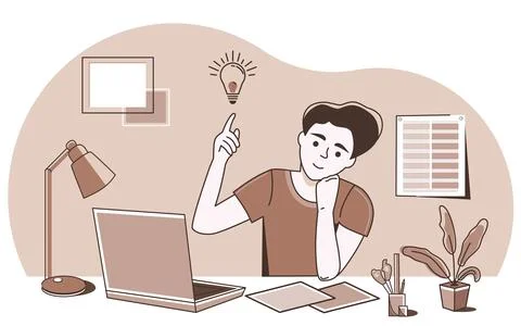 A man at his desk, immersed in a work plan and project 스톡 일러스트